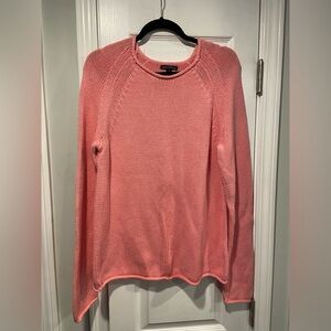 J. Crew Size L Pink Long Sleeve Rolled Hem Cotton Crew Neck Pullover Sweater